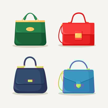 Feminine handbag for shopping, travel, vacation. Leather bag with handle. Beautiful casual collection of summer woman accessory. Vector design
