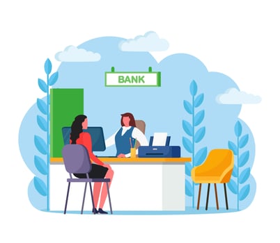 Bank manager consulting client about cash or deposit, credit operations. Banking employee, insurance agent sitting at desk with customer vector