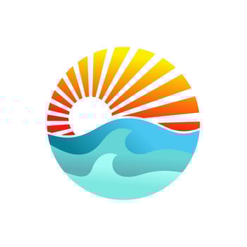 Beach island landscape logo . Beach logo design Vector . Beach Logo Outdoor Summer Travel Sun Stock Vector