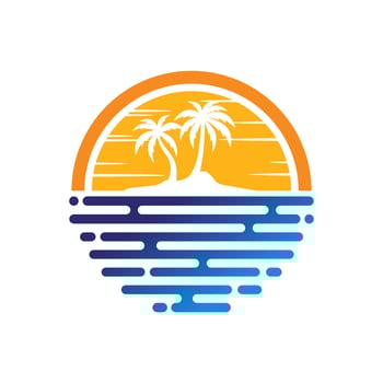 Beach island landscape logo . Beach logo design Vector . Beach Logo Outdoor Summer Travel Sun Stock Vector