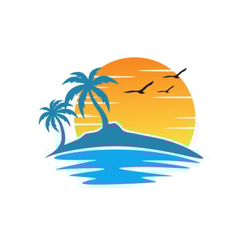 Beach island landscape logo . Beach logo design Vector . Beach Logo Outdoor Summer Travel Sun Stock Vector