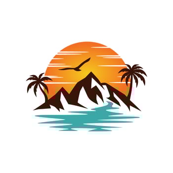 Beach island landscape logo . Beach logo design Vector . Beach Logo Outdoor Summer Travel Sun Stock Vector