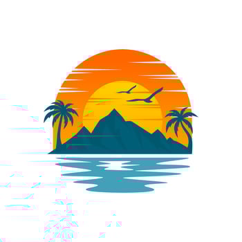 Beach island landscape logo . Beach logo design Vector . Beach Logo Outdoor Summer Travel Sun Stock Vector