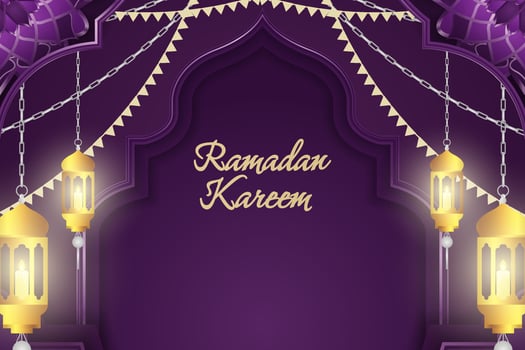 Ramadan Kareem Islamic purple and gold luxury color with line element vector
