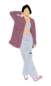 Street wear fashion model girl with short hair. Flat vector illustration isolated on white background.