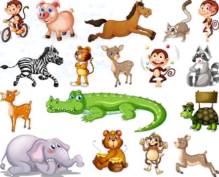 Set of animal cartoon character vector