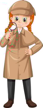Female detective wearing brown overcoat and hat vector