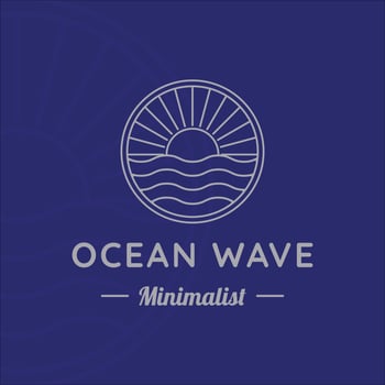 ocean waves line art logo vector illustration template design. sea wave with sun badge icon creative design