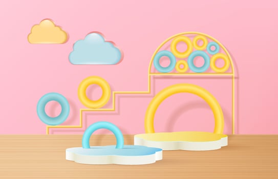 d rendering of podium and abstract geometric with empty space for kids or baby product. vector