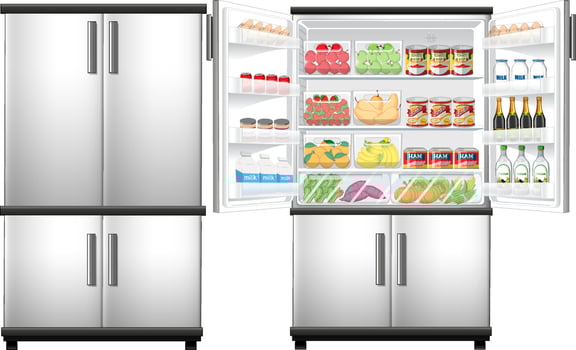 Refrigerator with lots of food vector