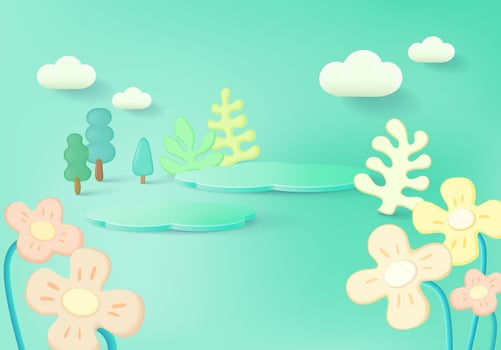 3d display podium for showing products presentation with a floral scene vector