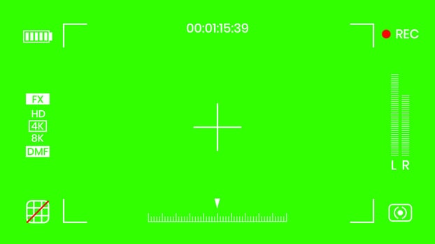 Green colored chroma key camera rec frame viewfinder overlay background screen flat style design vector illustration. Chroma key VFX screen camera overlay abstract background concept for video footage