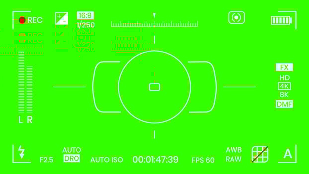 Green colored chroma key camera rec frame viewfinder overlay background screen flat style design vector illustration. Chroma key VFX screen camera overlay abstract background concept for video footage