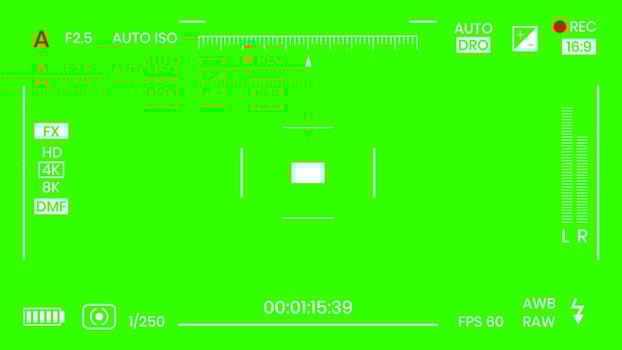 Green colored chroma key camera rec frame viewfinder overlay background screen flat style design vector illustration. Chroma key VFX screen camera overlay abstract background concept for video footage