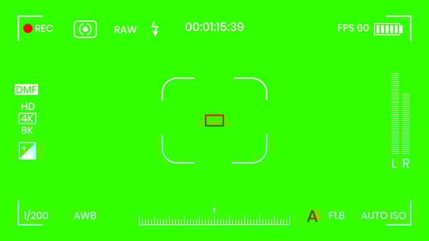 Green colored chroma key camera rec frame viewfinder overlay background screen flat style design vector illustration. Chroma key VFX screen camera overlay abstract background concept for video footage