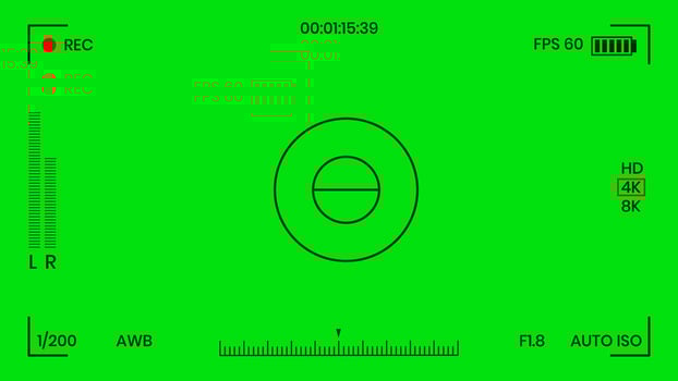 Green colored chroma key camera rec frame viewfinder overlay background screen flat style design vector illustration. Chroma key VFX screen camera overlay abstract background concept for video footage