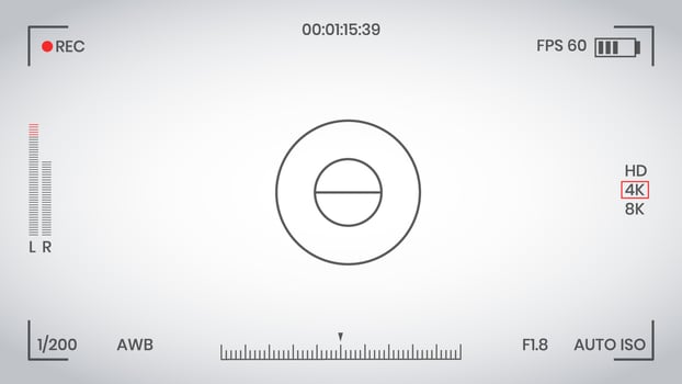 Camera viewfinder video or photo frame recorder flat style design vector illustration. Digital camera viewfinder with exposure settings and focusing grid template.