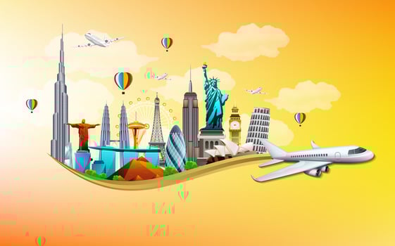 The concept travel the world on the airplanes vector