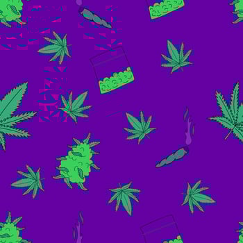 Seamless Pattern With Marijuana Leaves And Cigarette, Flat Vector Illustration.