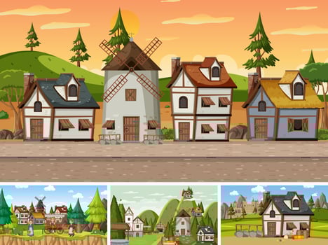 Set of different scene medieval vector