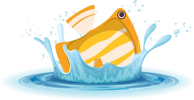 A water splash with fish on white background vector