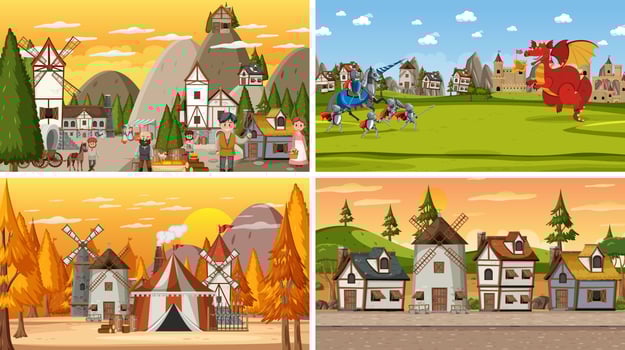Set of different scene medieval vector