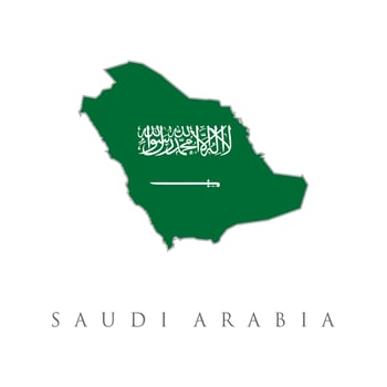 Saudi Arabia Flag and Coat of Arms with Arabic text. Translation There is no god but Allah and Muhammad is his prophet Kingdom of Saudi Arabia. vector