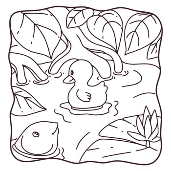 cartoon illustration swimming duck coloring book or page for kids black and white vector