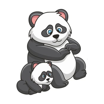 cartoon illustration panda with cub vector