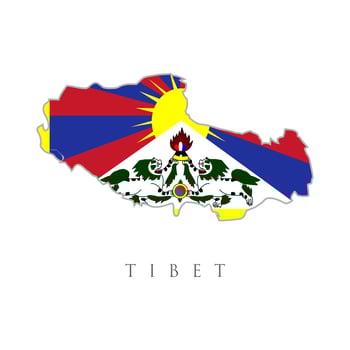 map with flag of tibet vector. Tibetan territory. Flag of Tibet also know as the snow lion flag. national flag vector illustration. Creative and minimal illustration. Scratches and ripped.