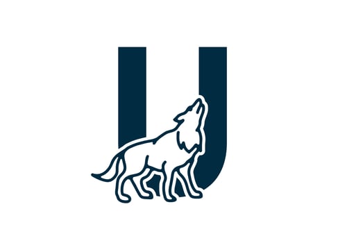 Dark blue color of U initial letter with wolf vector