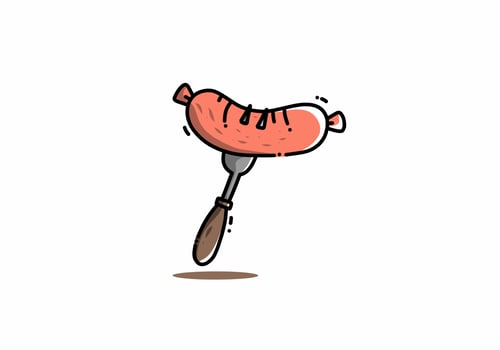 Cute kawaii illustration of sausage on fork vector