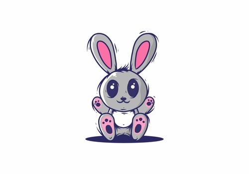 Cute grey pink rabbit illustration vector
