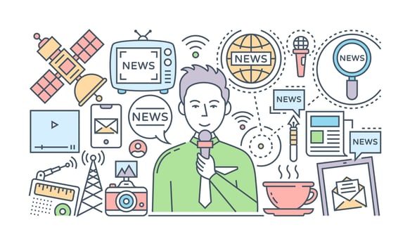 A banner of newscaster in flat illustration design vector