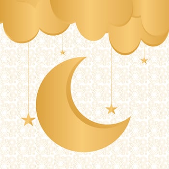 Islamic ramadan kareem banner background with crescent pattern moon star mosque lantern. vector
