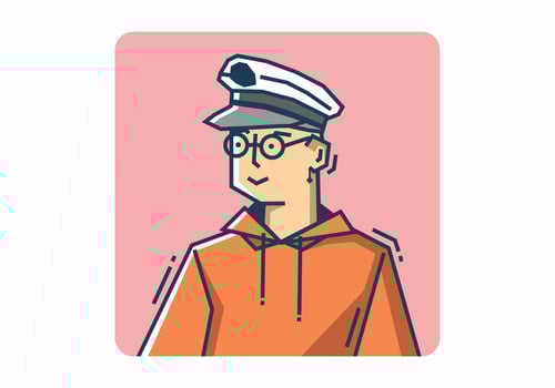 Stiff guy wearing captain hat vector