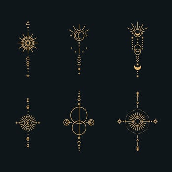 Set of moon and sun line art. Minimal boho linear symbols. Celestial mystic element. Vector line art illustration.