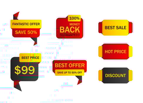 Vector stickers, price tag, banner, label. Coupon sale, offers and promotions vector   template. Shop price tag, retail, commerce, business