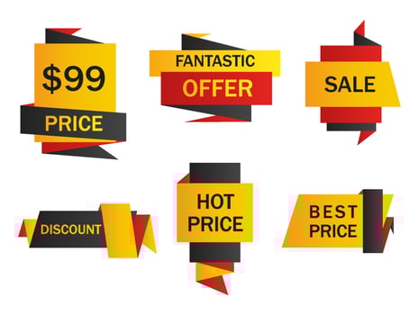 Vector stickers, price tag, banner, label. Coupon sale, offers and promotions vector   template. Shop price tag, retail, commerce, business