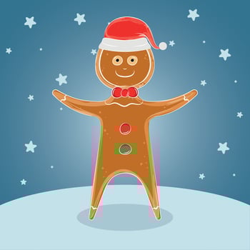 Isolated happy gingerbread cookie cartoon on a winter landscape Vector