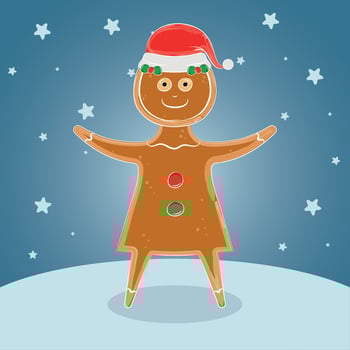 Isolated happy gingerbread female cookie cartoon on a winter landscape Vector