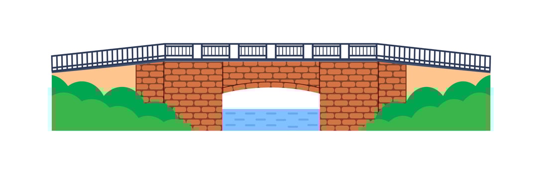 Stone bridge vector. City architecture element and bridge-construction across the river with carriageway isolated and lanterns on colourful landscape vector