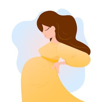 Pregnant woman waiting for a baby. Vector illustration. Future mother is sideways. Pregnancy, big belly. Motherhood.