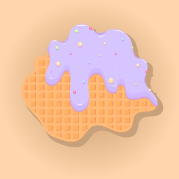 Belgian waffles with cream, glaze. Sweet dessert. vector