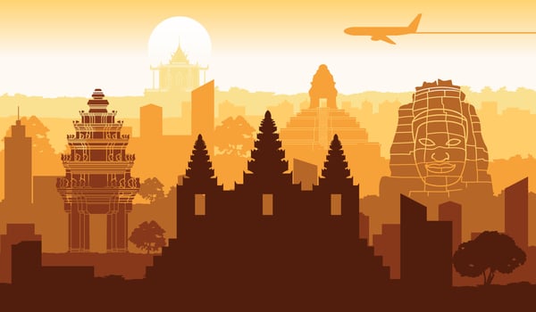cambodia famous landmark silhouette style with text inside vector