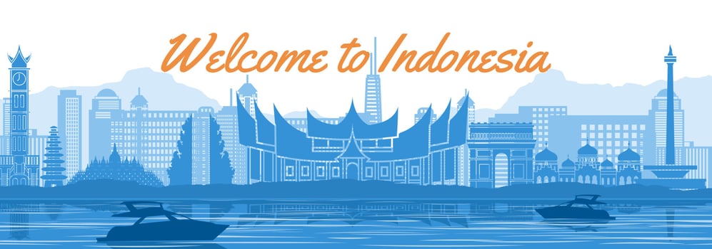 Indonesia famous landmark with blue and white color design vector
