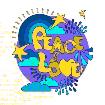 Peace and Love. Drawn Letters, Stars, Clouds, Abstract Elements. Vector. vector