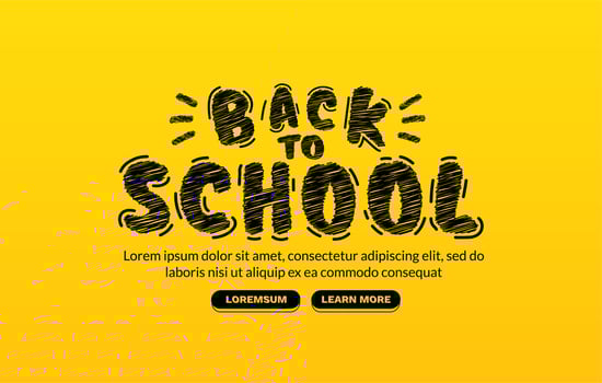 Back to School lettering design on yellow background, Concept of education banner, Web page design template vector