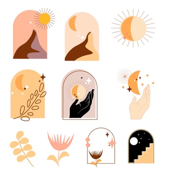 Mystic astrology Vector abstract zodiac symbols with esoteric cult , magical