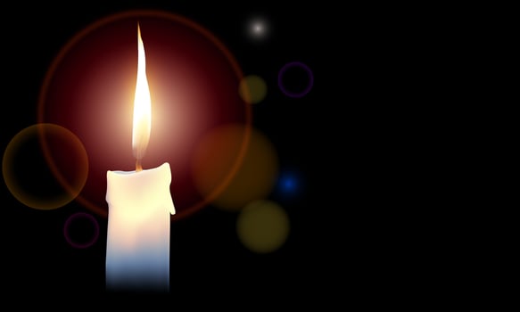 White candle in dark black background on halo sparkling for meditation vector